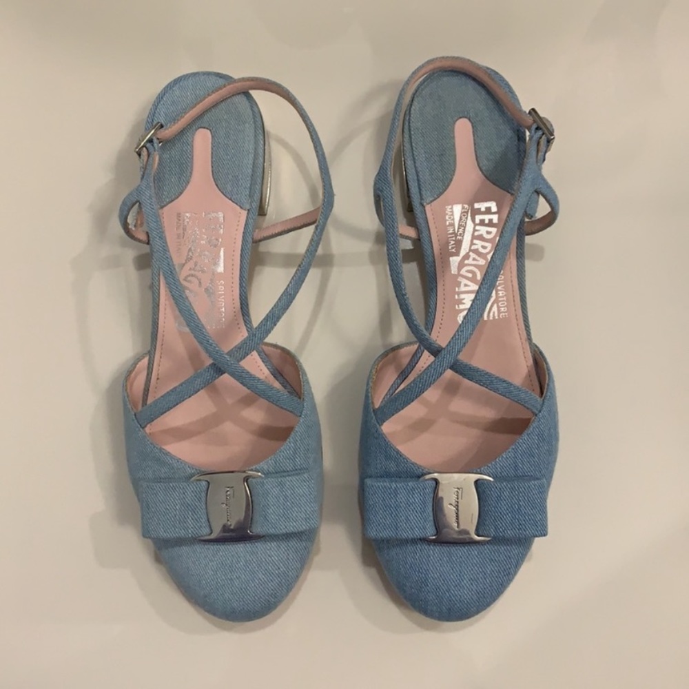 Salvatore Ferragamo denim sling back flats
